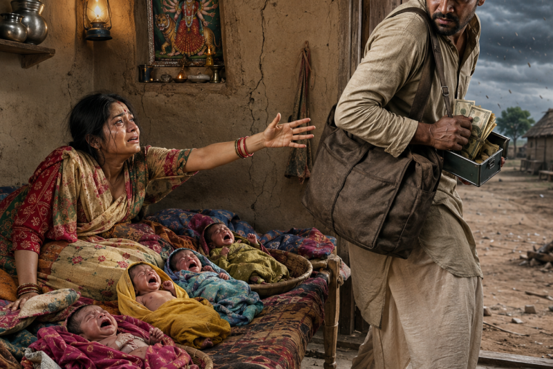 जिस पिता ने 5 नवजात बच्चों को “मनहूसियत” कहकर दूध के पैसे चुराए और भाग गया, वही 30 साल बाद अखबार में उनकी सफलता देखकर लौटा, लेकिन मां की पुरानी चिट्ठी ने उसका झूठ पूरे गांव के सामने नंगा कर दिया