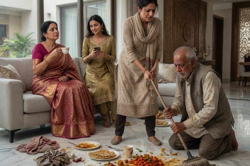 वह 3 हफ्ते पहले लौटी तो पिता को अपने ही घर के फर्श पर घुटनों के बल पाया, सास बोली “यह घर गांव की बदबू से भर गया”, और फिर पति का सबसे गंदा झूठ खुल गया, जिसने पिता की जमीन लूटी