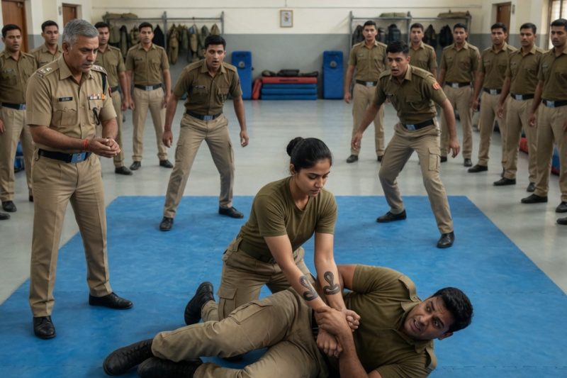 पूरे प्रशिक्षण हॉल में उसे कमजोर समझकर हँसने वाले 3 जवान तब सबके सामने सन्न रह गए, जब उसी छोटी महिला प्रशिक्षु ने बिना गुस्सा किए उन्हें गिरा दिया और अधिकारी ने कहा, “वह छोटी नहीं थी, वह सटीक थी”
