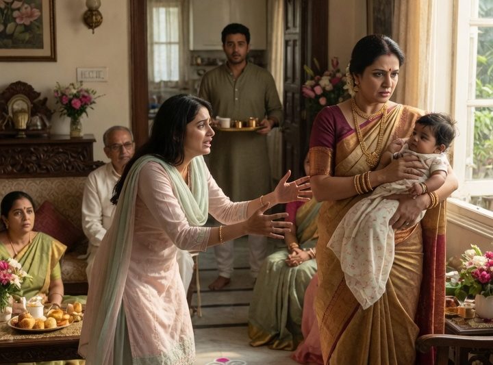 प्रसूति अस्पताल से लौटते ही बहू पर बच्ची के सांवले रंग को लेकर बेवफाई का आरोप लगा: “मुझे डीएनए टेस्ट चाहिए”, सास की मांग ने नवजात की इज्जत तो बचा दी, मगर 34 साल पुराना उसका अपना धोखा उजागर कर दिया।