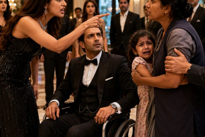 व्हीलचेयर पर बैठे अरबपति को सबने दया की नजर से देखा, लेकिन 5 साल की सफाईकर्मी की बेटी ने हाथ बढ़ाकर पूछा, “मेरे साथ नाचेंगे?” और उसी रात उसके महल जैसे घर का सबसे बड़ा खालीपन खुल गया