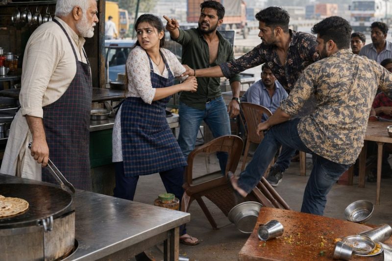 ढाबे में 3 गुंडों ने जवान लड़की को दीवार से पटक दिया, बूढ़े मालिक ने बस चिमटा नीचे रखा और कहा— “अब बाहर निकलो”, फिर जो राज खुला उसने पूरे गिरोह की नींद उड़ा दी