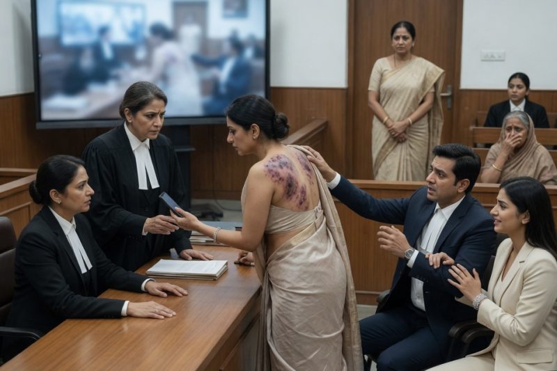 अदालत में पति ने उसे पागल कहा, दूसरी औरत हंसी, पर जब उसने पीठ के निशान दिखाकर कहा “पहले यह वीडियो देखिए”, तो 8 साल की शादी का सम्मानित चेहरा अदालत के सामने टूट गया और सबकी सांसें रुक गईं