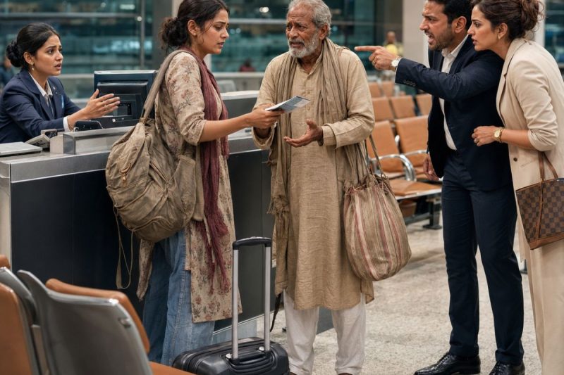 गेट पर रोते बुजुर्ग को अमीरों ने “ठग” कहा, गरीब लड़की ने ₹42,600 की आखिरी सीट दे दी… सुबह उसी आदमी की असली पहचान ने सबको हिला दिया
