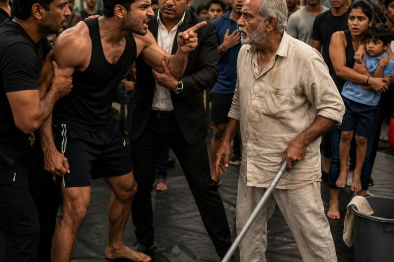 68 साल के सफाईकर्मी को चैंपियन ने गीले फर्श पर धक्का देकर हँसी बना दिया, पर 60 सेकंड के मुकाबले में जब बूढ़े ने एक भी वार किए बिना सच दिखाया, पूरा जिम सन्न रह गया