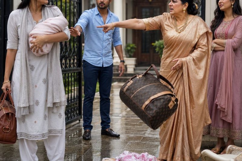 4 दिन के नवजात को सीने से लगाए बहू को सास ने बारिश में कोठी से निकाल दिया—“यह घर धर्मशाला नहीं है”, लेकिन अगली सुबह उसी बहू ने उनके करोड़ों के साम्राज्य की नींव हिला दी