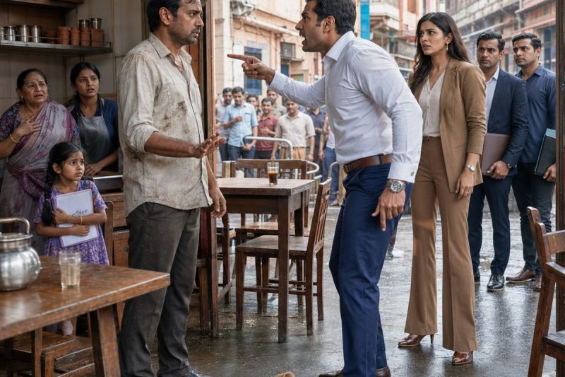 एक गरीब पिता को CEO के सामने फर्श पर धक्का दिया गया, बेटी की बैंगनी पेंसिल गिर गई… लेकिन उसकी कॉपी में छिपे 4 चित्रों ने उस अमीर मैनेजर की पूरी साजिश खोल दी