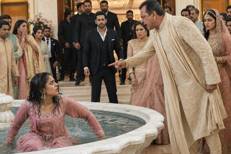 बहन की शाही शादी में पिता ने बेटी को फव्वारे में धक्का देकर कहा “तू खानदान की शर्म है”, लेकिन दरवाजे से पति सुरक्षा टीम के साथ आया और उसकी असली ताकत ने सबकी हँसी हमेशा के लिए सन्नाटे में बदल दी