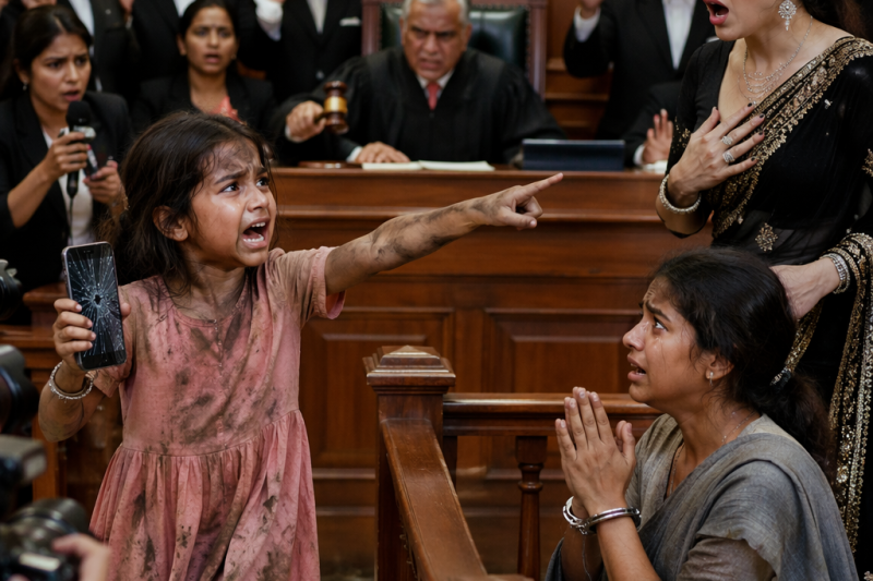 करोड़पति की मौत का इल्जाम आया पर लगा था, मगर नंगे पाँव अदालत पहुँची बेटी चिल्लाई, “मेरी आया को छोड़ दो, असली कातिल मेरी सौतेली माँ है”, और उसी पल विधवा का नकली शोक सभी के सामने चूर हो गया
