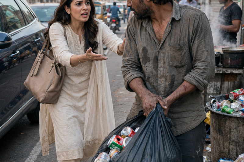 कूड़े से डिब्बे बटोरते पूर्व पति को देखकर उसकी दुनिया हिल गई, पर जब उसने कांपती आवाज़ में कहा “मैंने यह तुम्हें बचाने के लिए किया”, तब 7 साल पुराना तलाक, परिवार की इज्जत और झूठा आरोप जलकर सच बन गया