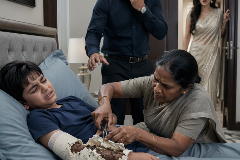 बुखार में तड़पता 10 साल का बच्चा बार-बार कहता रहा “मेरा हाथ काट दो”, पिता ने उसे जिद्दी समझा, मगर जब देखभाल करने वाली ने प्लास्टर तोड़ा, सौतेली मां का खौफनाक सच पूरे घर को तोड़ गया