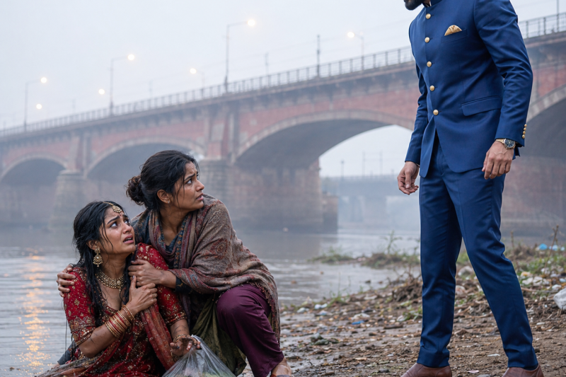 बेघर मजदूरन ने नदी किनारे दुल्हन की चीख सुनी, “वह मुझे मारना चाहता है”, और उसे बचाते ही करोड़ों की विरासत, झूठे पति, ज़हरीली चाय और उस सच्चाई में फँस गई जिसने सबका खून जमा दिया…