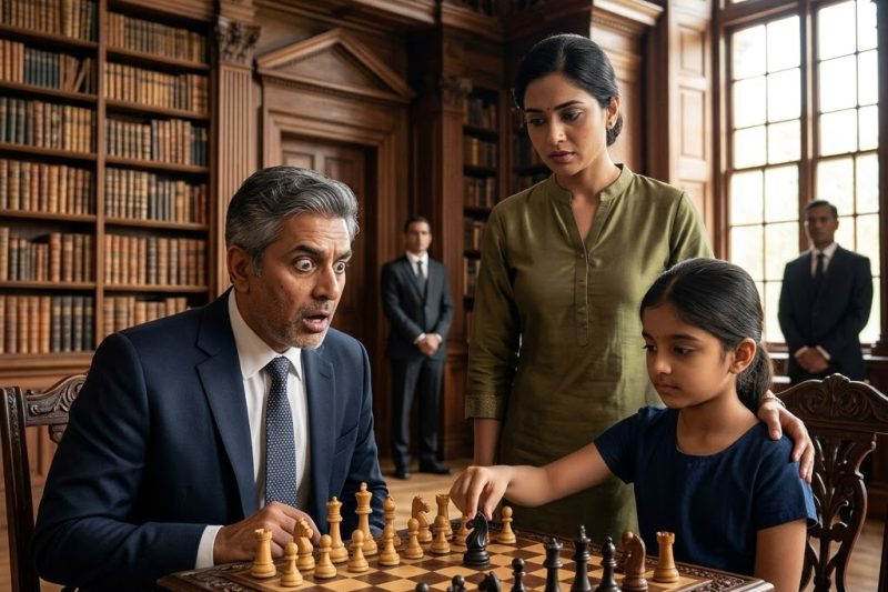“मुझे शतरंज में हरा दो और मैं तुम्हें 100 मिलियन डॉलर दूँगा,” प्रेस्टन मॉन्टगोमरी ने अपनी संगमरमर की लाइब्रेरी में हँसते हुए कहा, यह सोचते हुए कि वह मेरी माँ को “साधारण” कहकर अपमानित कर रहा है। मैं केवल नौ साल की थी, नौकरानी की बेटी, कोने में चुपचाप बैठी अपनी गोद में एक किताब रखे हुए। फिर उसने धमकी दी कि अगर मैं हार गई तो वह मेरी माँ को नौकरी से निकाल देगा, इसलिए मैं खड़ी हुई, पहले प्यादे को छुआ, और वह खेल खेलना शुरू किया जिसके लिए मेरे दादाजी ने मुझे मेरी पूरी ज़िंदगी तैयार किया था।