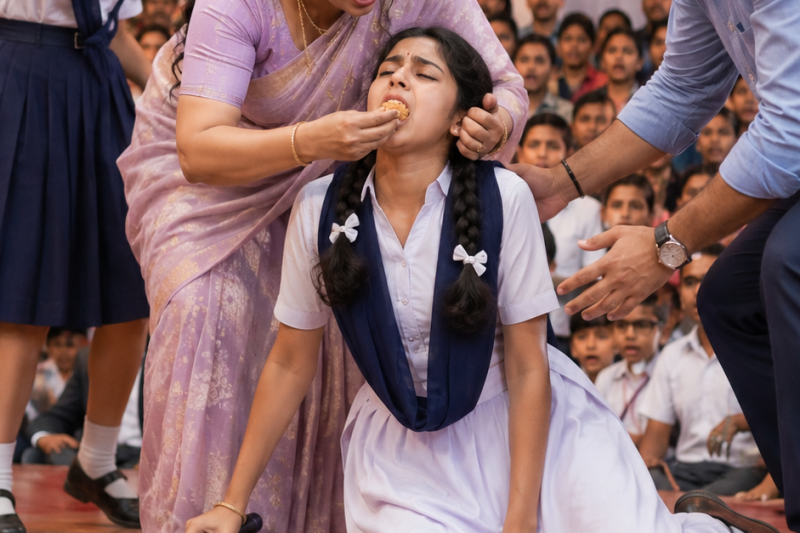रात की मेज पर बेटी की खाली थाली छिपाई गई, मां बोली “वह पहले ही खा चुकी है”, मगर 3 साल बाद स्कूल के मंच पर गिरते ही ऐसा राज खुला कि पूरा परिवार कांप गया