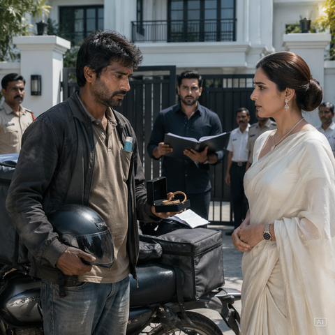 बीमार बेटी के इनहेलर के लिए जेब में सिर्फ 187 रुपये थे, तभी डिलीवरी बैग के पास 18 लाख का कंगन मिला 💊🛵 “रख लो, कौन देख रहा है?” दिल ने कहा, मगर पिता ने घंटी बजा दी… और सोमवार को मालिक के सामने खुली फाइल ने सबकी सांस रोक दी ⚠️