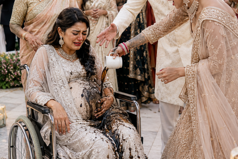 सगाई की चमकती रात में 7 महीने की गर्भवती बहू पर खौलती चाय उड़ेली गई, पति ने कहा “ड्रामा मत करो”, मगर व्हीलचेयर के नीचे छिपे माइक ने पूरे खानदान की साजिश 300 मेहमानों के सामने नंगा कर दी