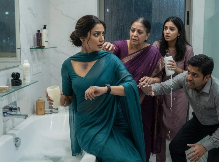 बारिश की रात मेरी जुड़वां बहन गले पर नीले निशान लेकर दरवाजे पर खड़ी थी, बोली “अब मैं नहीं बचूंगी,” मैंने चुपचाप उसकी साड़ी पहनी, 3 कैमरे छिपाए और उसी घर लौटी, जहां पति, सास और ननद 8500000 रुपये की बीमा रकम के लिए बाथरूम में कुछ भयानक तैयार कर रहे थे।