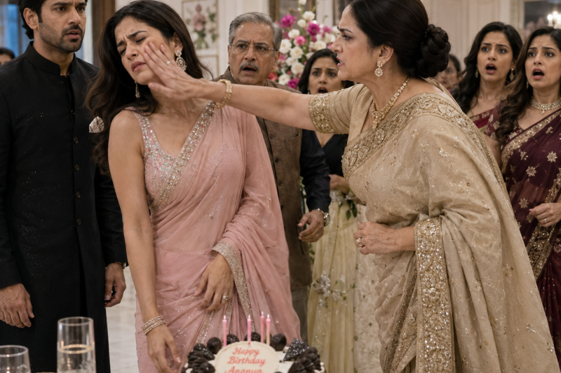 जन्मदिन की दावत में सास ने बहू को सबके सामने थप्पड़ मारा, पति चुप खड़ा रहा, और कुछ दिन बाद फूलों के नीचे मिली चिट्ठियों ने उजागर किया—“जिस बेटे पर घमंड था, उसकी सच्चाई घर तोड़ देगी”…