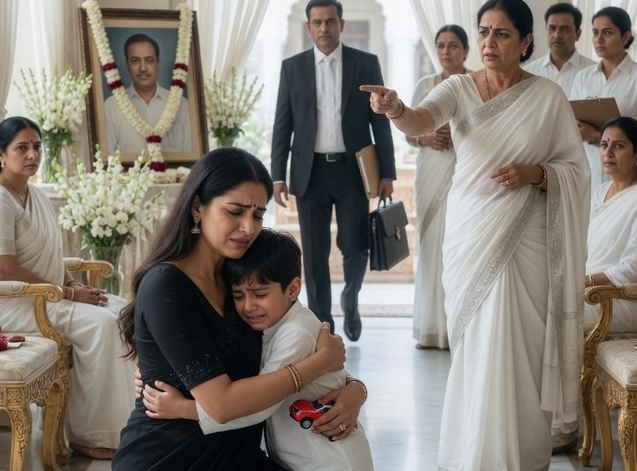 मेरी सास ने पति की तेरहवीं पर मेरे 6 साल के बेटे को 23 रिश्तेदारों के सामने थप्पड़ मारकर कहा, “यह बच्चा हमारे खून का बोझ है,” मैं चिल्लाई नहीं, बस फोन उठाकर वकील को बुलाया, और 45 मिनट बाद जो सील बंद वसीयत खुली, उसने पूरे परिवार की नींव हिला दी