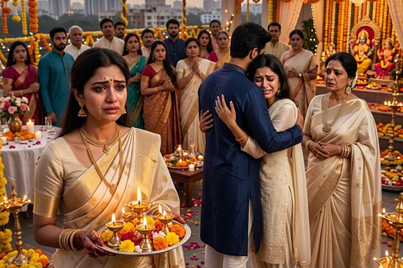 मेरे पति हमारी पाँचवीं शादी की सालगिरह की पूजा के बीच आरती छोड़कर अपनी “टूटी हुई” सबसे अच्छी दोस्त को संभालने चले गए, जबकि मैं अकेली दीपक थामे खड़ी रही—लेकिन अस्पताल के चैरिटी बॉल से पहले उसकी हँसती हुई वॉइस नोट मेरे फ़ोन पर पहुँच गई, और आधी रात तक उसकी माँ, उसका प्रमोशन और उसके परफ़ेक्ट आँसू सबके सामने बिखर चुके थे।