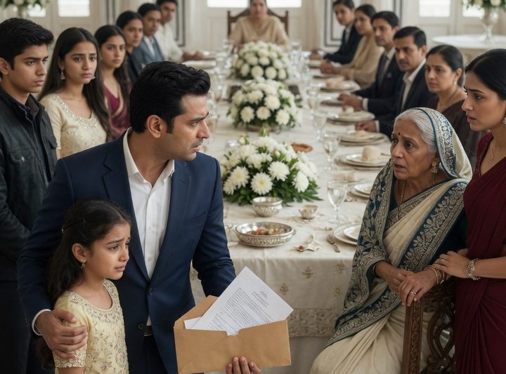 जन्मदिन की मेज़ पर सास ने 7 साल की बच्ची को धक्का देकर कहा, “यहाँ असली बच्चों की जगह है,” 18 रिश्तेदार चुप बैठे रहे, पति ने बस एक भूरा अदालत वाला लिफ़ाफ़ा खोला… और उसी रात परिवार की सबसे बड़ी सच्चाई बाहर आने वाली थी।