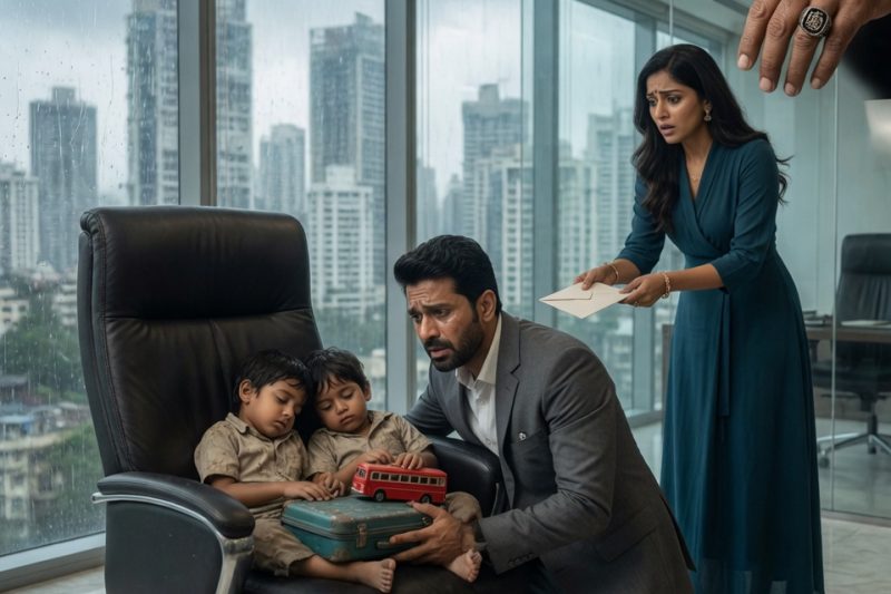 जिस सुबह एक सीईओ ने अपनी कुर्सी पर 2 जुड़वाँ बच्चों को सोता देखा, सहायक ने काँपते हाथों से चिट्ठी दी—“ये आपके बेटे हैं”; परिवार ने कहा था उनकी माँ ₹3000000 लेकर भागी थी, पर उसने बस काली अंगूठी देखी और वकील को फोन कर दिया, क्योंकि 4 साल का झूठ खुलने वाला था।