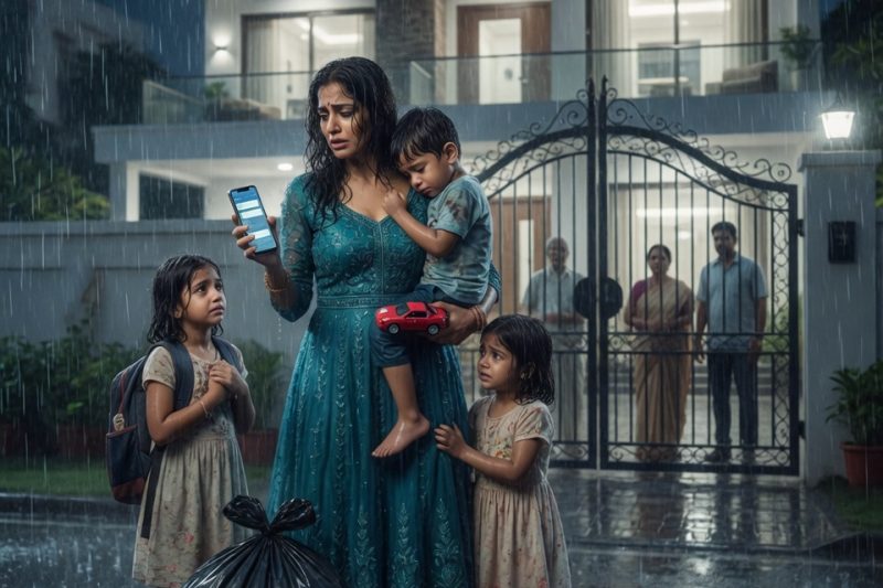 बारिश की रात जब माँ-बाप ने 3 बच्चों के लिए गेट नहीं खोला और बेटी ने कांपते हुए पूछा, “हमसे प्यार क्यों नहीं है?” तो उसने रोने के बजाय फोन निकाला, हर संदेश बचाया, काला बैग उठाया और चुपचाप चली गई—18 महीने बाद अदालत में वही स्क्रीनशॉट पूरे परिवार को हिला देने वाले थे।