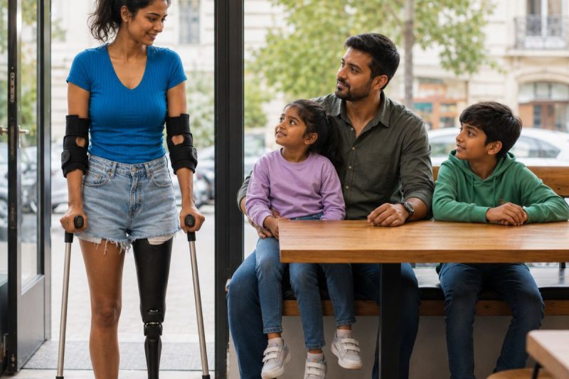 तलाकशुदा पिता ने कैफे में बैसाखियों वाली अनजान महिला के लिए बस एक कुर्सी हटाई, तभी उसकी पूर्व सास चिल्लाई—“इज्जत बची ही क्या है?” और उसी मेज पर पत्नी का दबा हुआ राज खुलने लगा