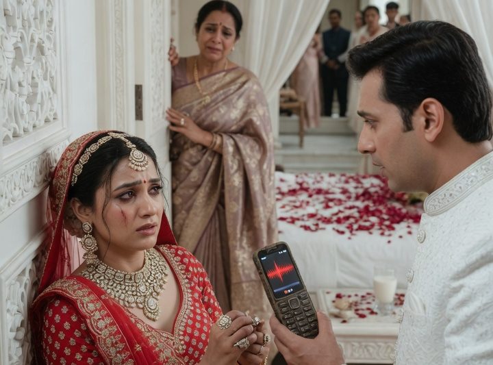 शादी की रात मेरे पति ने दरवाज़ा बंद करके कहा, “आज तुम्हें सज़ा मिलेगी,” नीचे 180 मेहमान बैठे थे, सास दरवाज़े पर रो रही थी, और मैंने चुपचाप अंगूठी उतारकर पुराना फोन निकाला, जिसमें वह रिकॉर्डिंग थी जो पूरे परिवार की इज्ज़त हिला देने वाली थी।