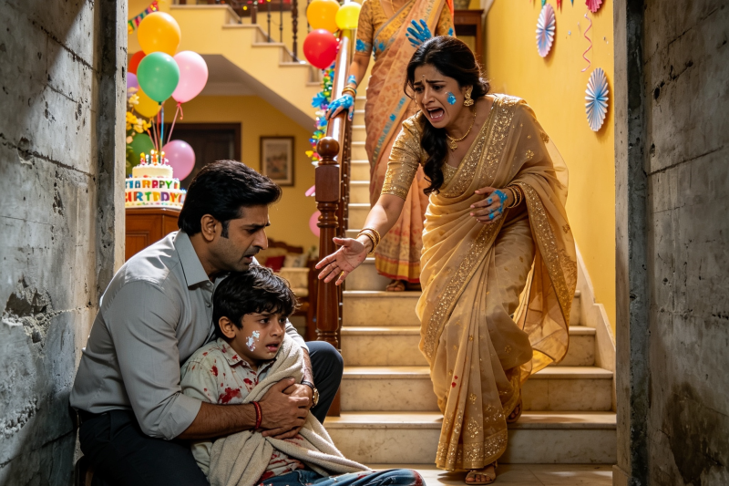 बेटे को जन्मदिन की पार्टी से लेने पहुंचे माता-पिता ने उसे ठंडे बेसमेंट में कांपता पाया, और बुआ ने बेरहमी से कहा, “ड्रामा कर रहा था, इसलिए बंद किया”, फिर एक रात ने पूरे परिवार, संपत्ति और रिश्तों की सच्चाई खोल दी