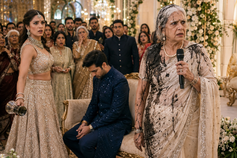 शादी के रिसेप्शन में नई बहू ने सबके सामने सास के सफेद बालों पर शराब उड़ेली, बेटा सिर झुकाकर चुप रहा, फिर उस माँ ने माइक उठाकर कहा, “कल से मेरा घर और पैसा बंद”, और पूरी महफिल जम गई…