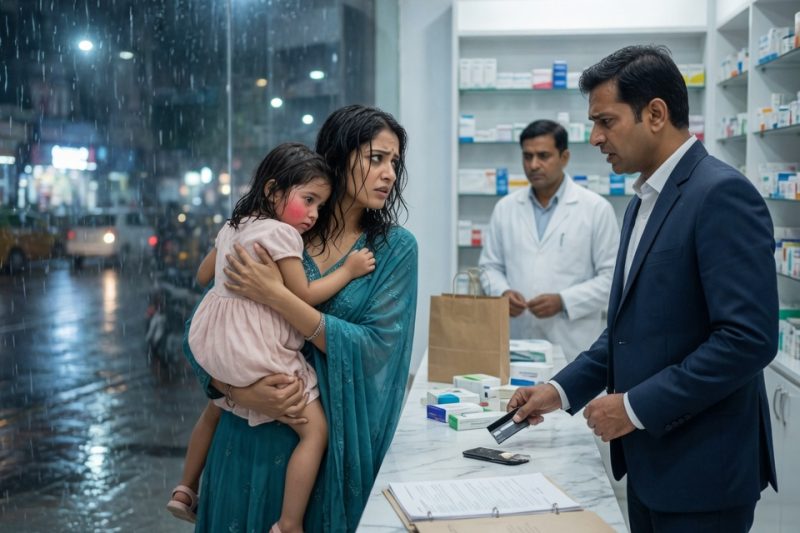 दवा की दुकान पर पूर्व पत्नी ₹14,680 की दवाओं के लिए गिड़गिड़ा रही थी, बच्ची ने कहा, “माँ, मैं बीमार नहीं पड़ूँगी,” वह चुपचाप अपना कार्ड काउंटर पर रखकर बाहर आया, लेकिन अस्पताल की फाइल में माँ के नाम वाली 1 पुरानी स्वीकृति ने पूरे खानदान को हिला दिया।
